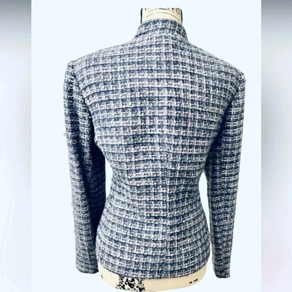 Style & Co Blue Tweed Zipper Front Longsleeve Winter Blazer Size 8 - Picture 4 of 9